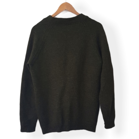 Hand made khaki brown knitted wool cardigan Large - Picture 3 of 5